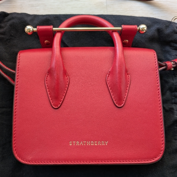 [Strathberry] Authentic Ruby Red Nano Tote Gold Hardware with Leather Strap - Picture 13 of 13